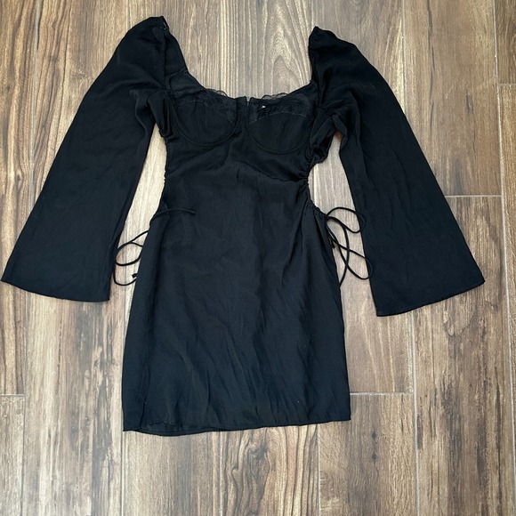 Princess Polly Dresses & Skirts - Princess Polly Black Long Sleeve Mini Dress Size 12 Open Sides Goth Witchy Emo